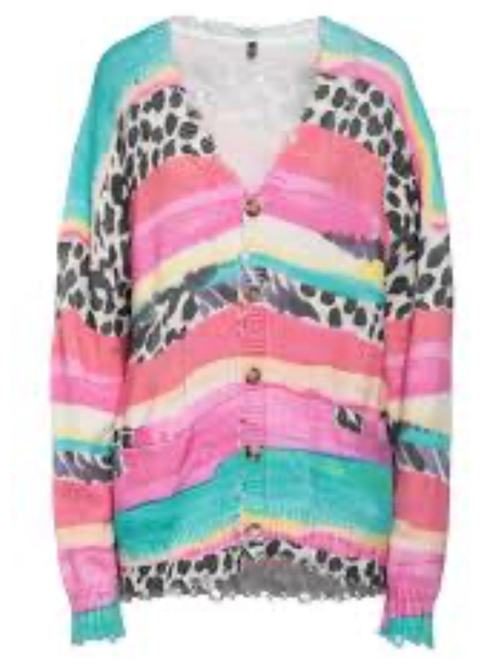R13 Distressed Edge Oversized Cardigan Multi Rainbow Stripe Leopard Sz XS